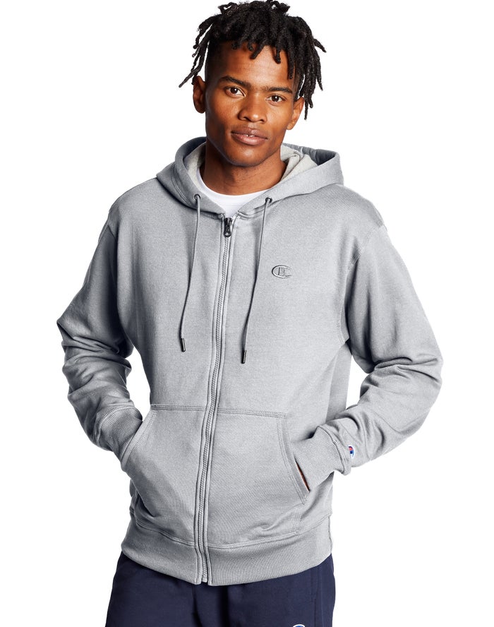 Champion Hoodie Heren - Grijs - Powerblend Fleece Full Zip C Logo ( 528431-THG )